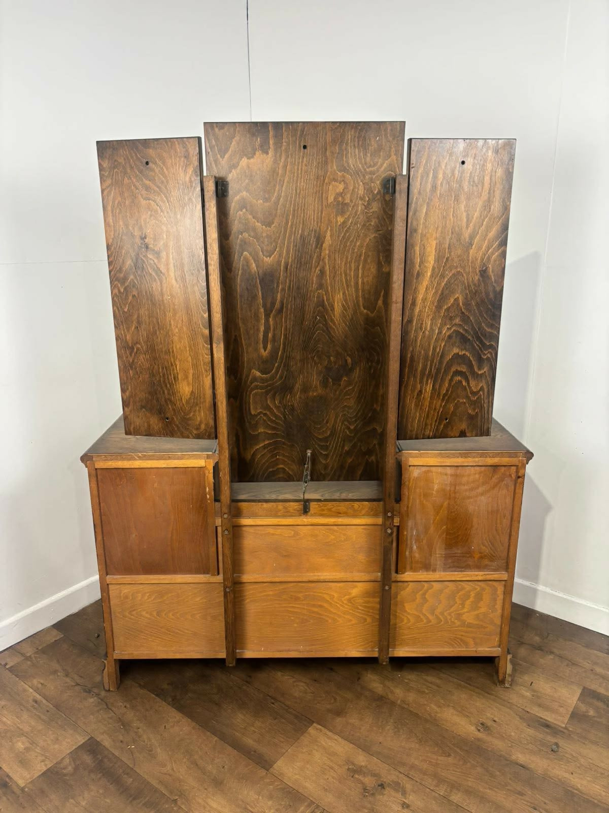 Vintage Oak Dressing Table With Triptych Mirror