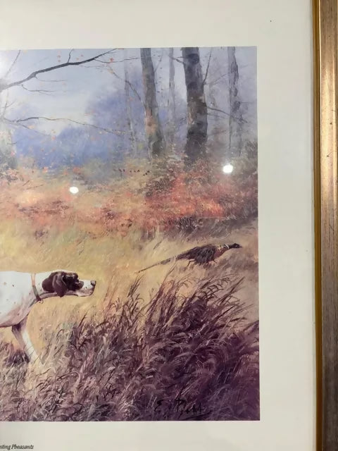 Framed “Hunting Pheasants” Print After Eugene Petit – 19th Century Sporting Scene