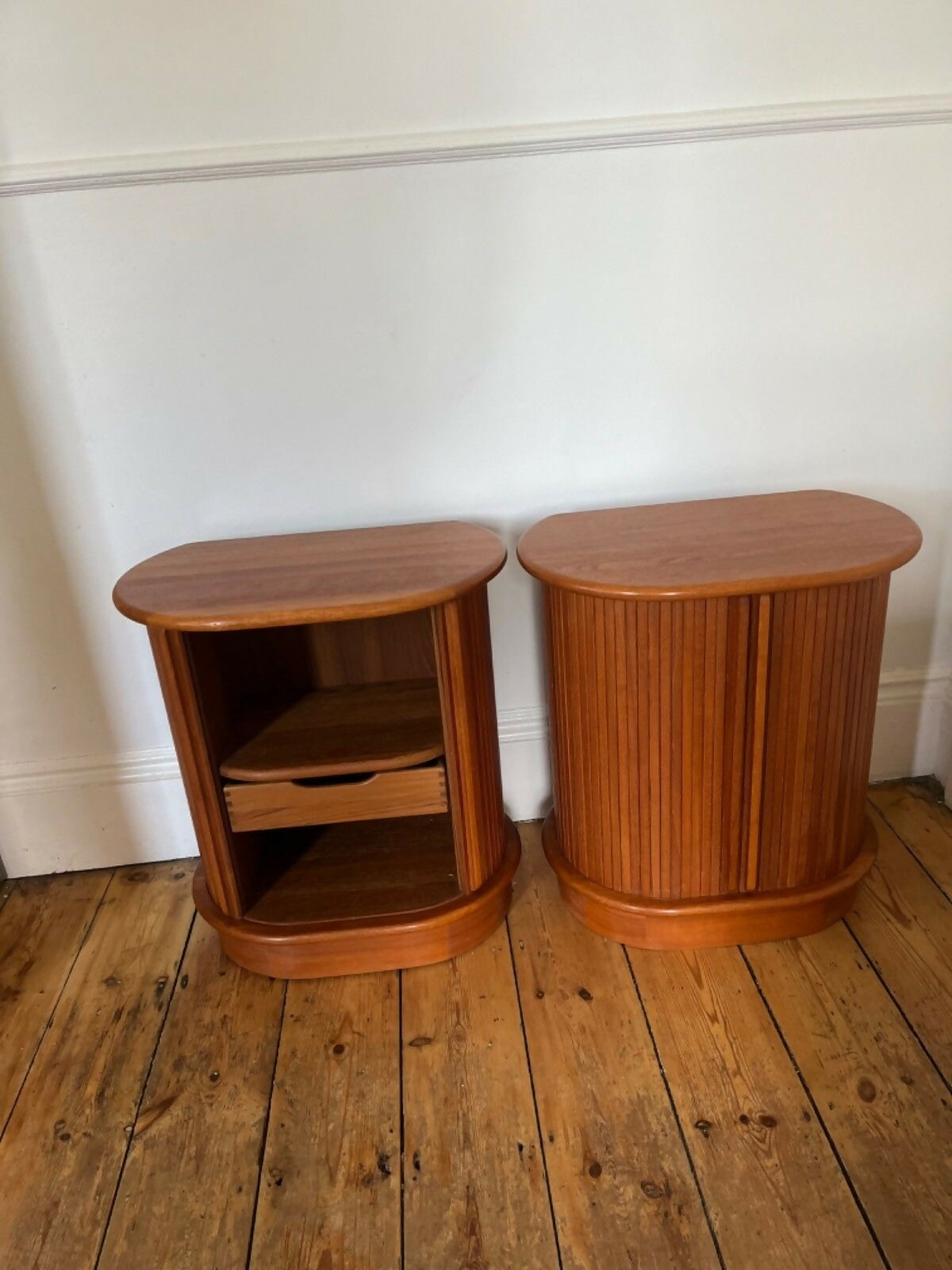 Danish Retro Teak Bedside Cabinets By Dyrlund W Tambour Doors