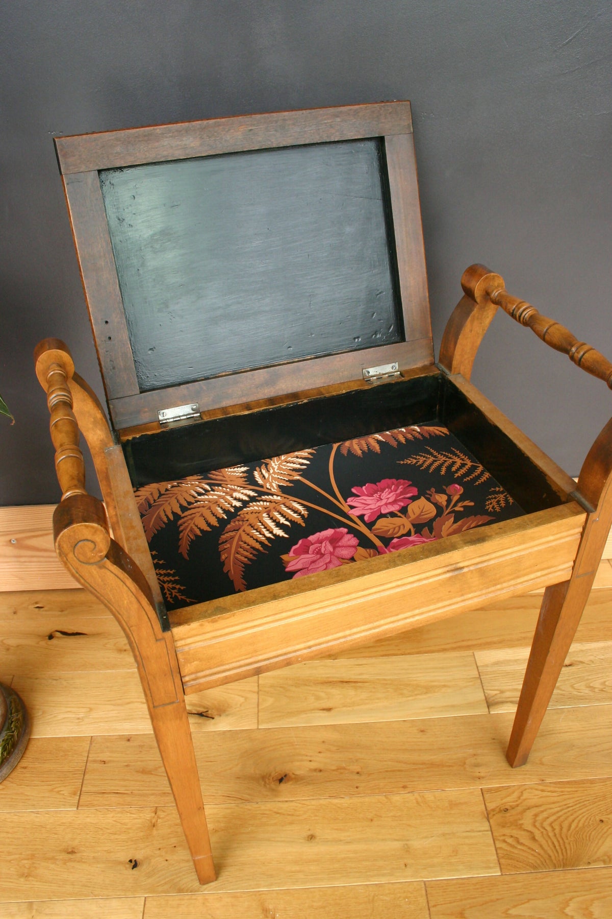 Edwardian Piano Stool – Newly Reupholstered in Bold Geometric Fabric | Vintage Statement Furniture