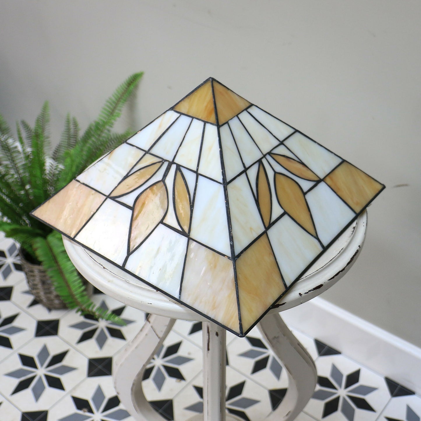 Art Deco Tiffany style Pendant Lampshade Gold and White.