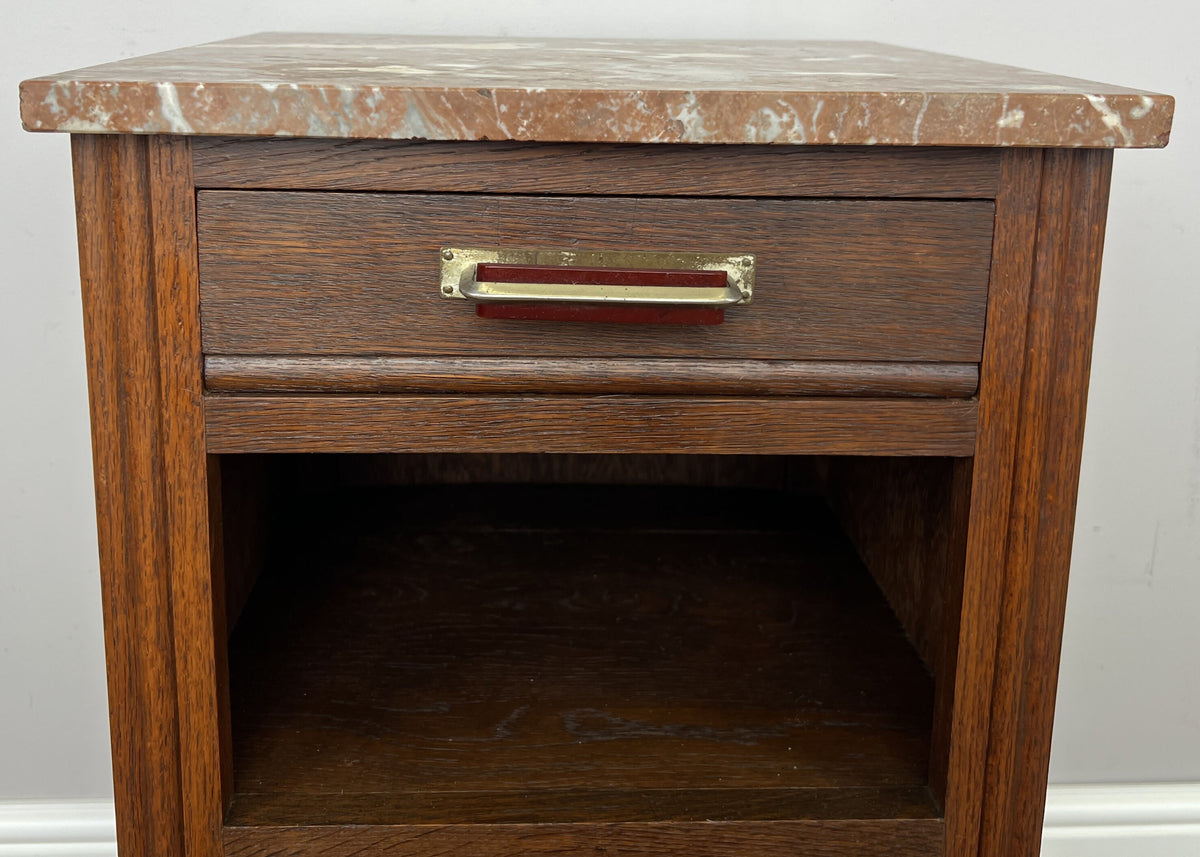 Bedside Table Antique French Style Oak Carved Marble Top Cabinet LOT 6601