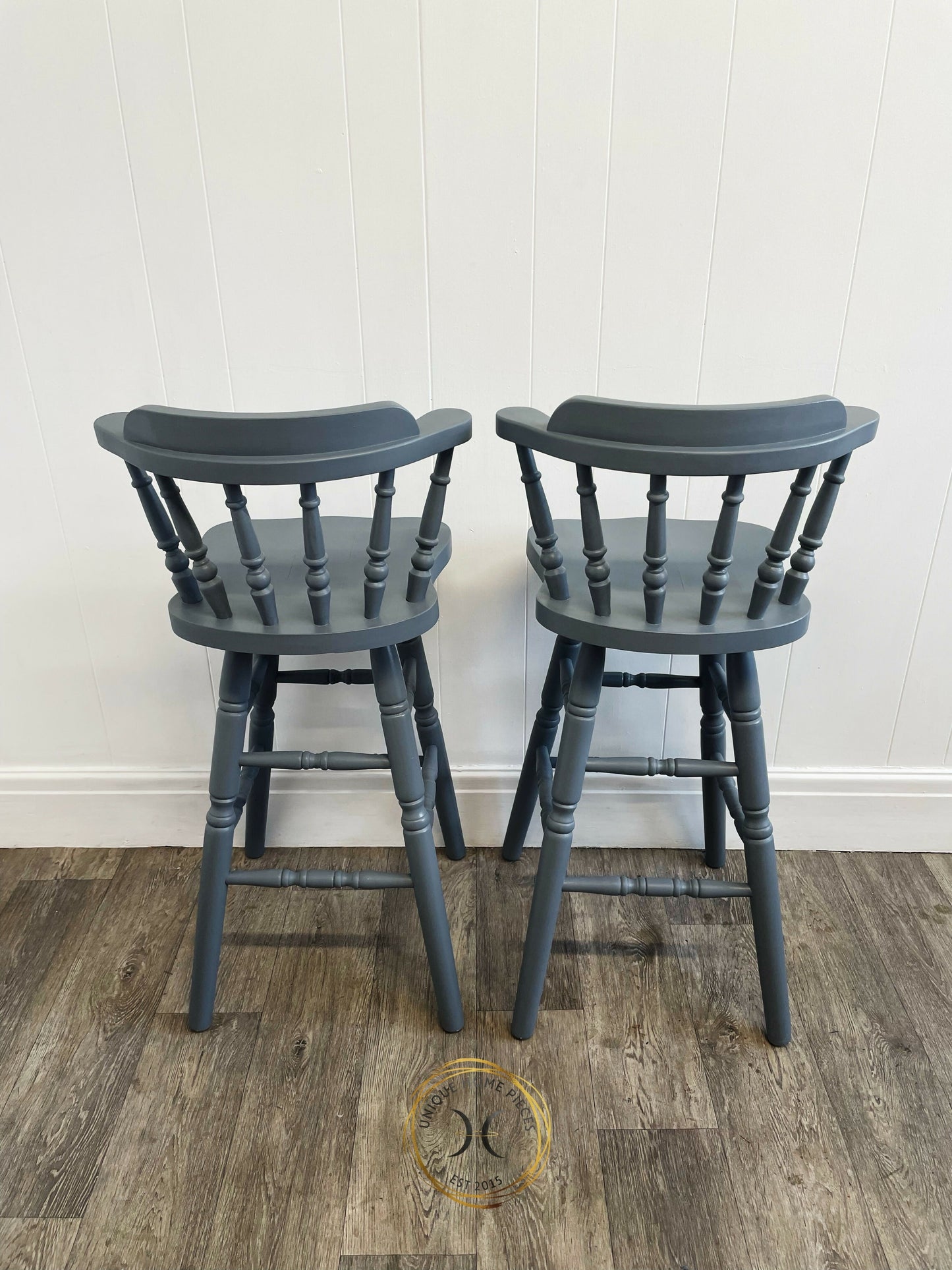 Set Of 2 Grey Hand painted Bar Stools