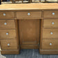 Antique Victorian Pine Kneehole Writing Office Desk With Central Cupboard
