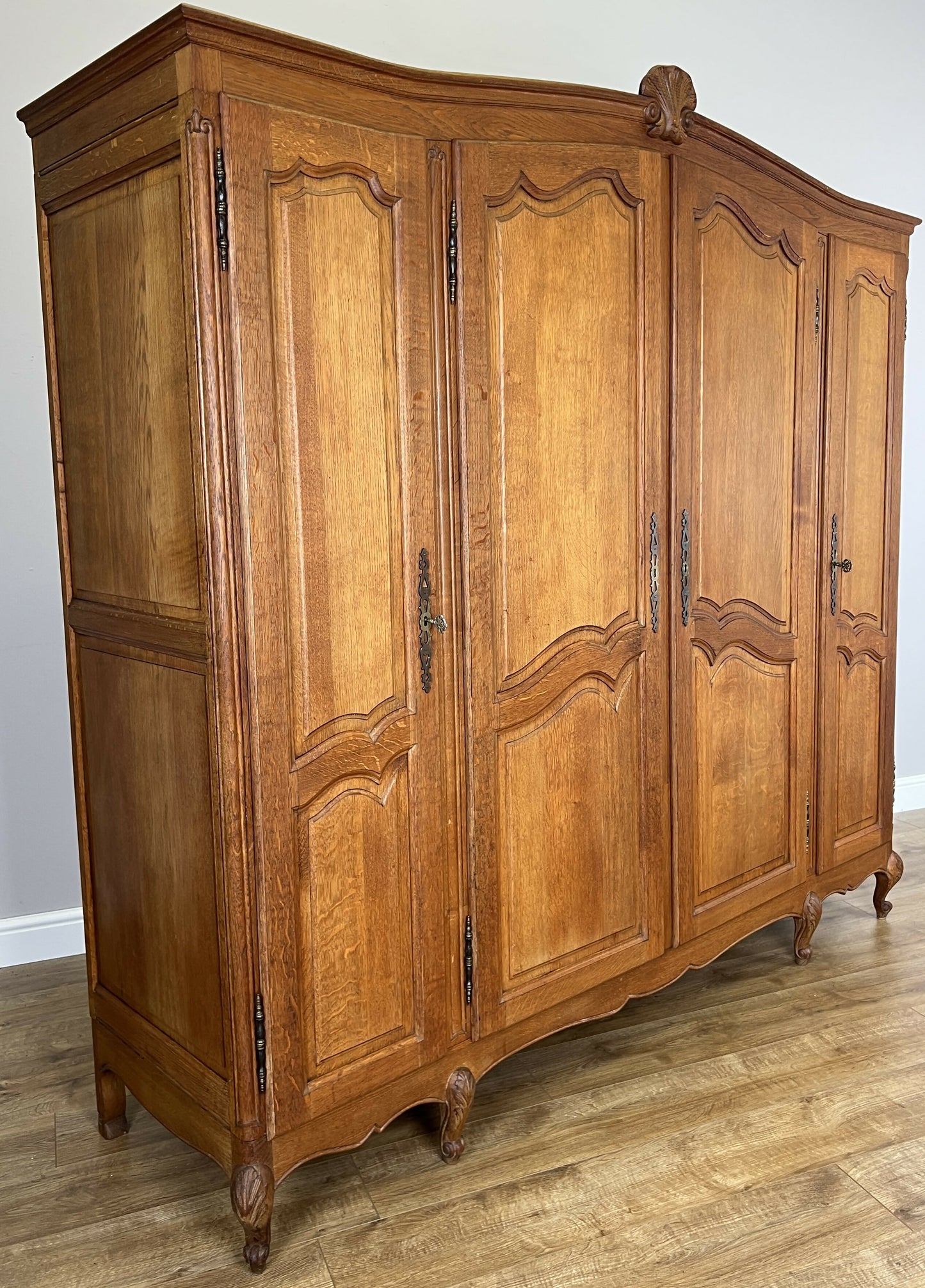 Wardrobe Vintage French Louis XVI Style Four Door Oak Carved Armoire LOT 6412