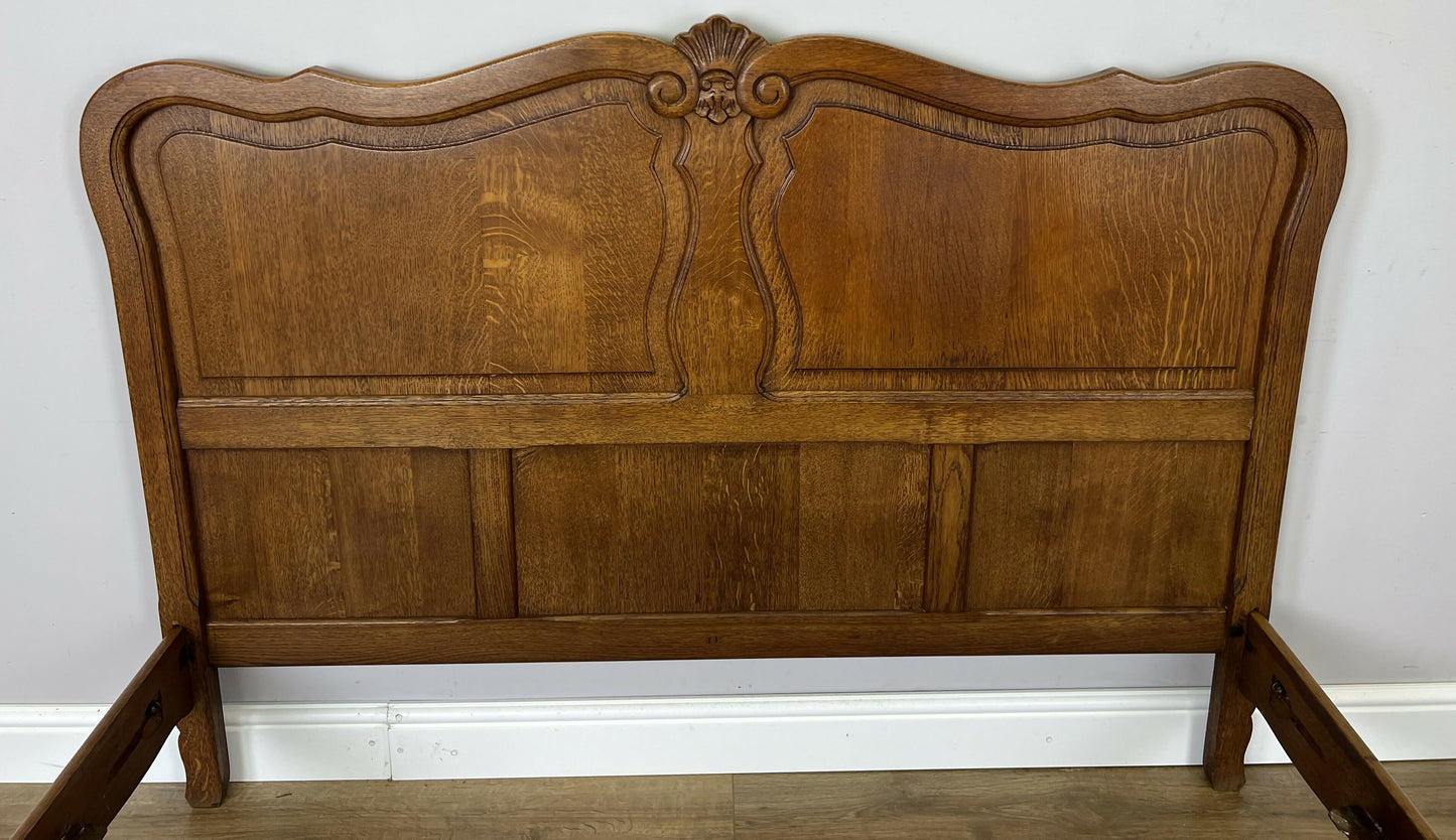 Bed Vintage French Louis XVI Double Bed Frame Oak Carved Headboard LOT 6408