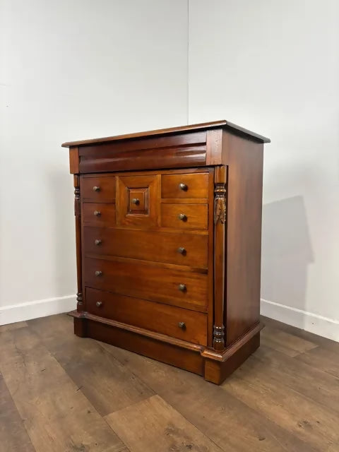 Reproduction Victorian Style Mahogany Chest of Nine Drawers