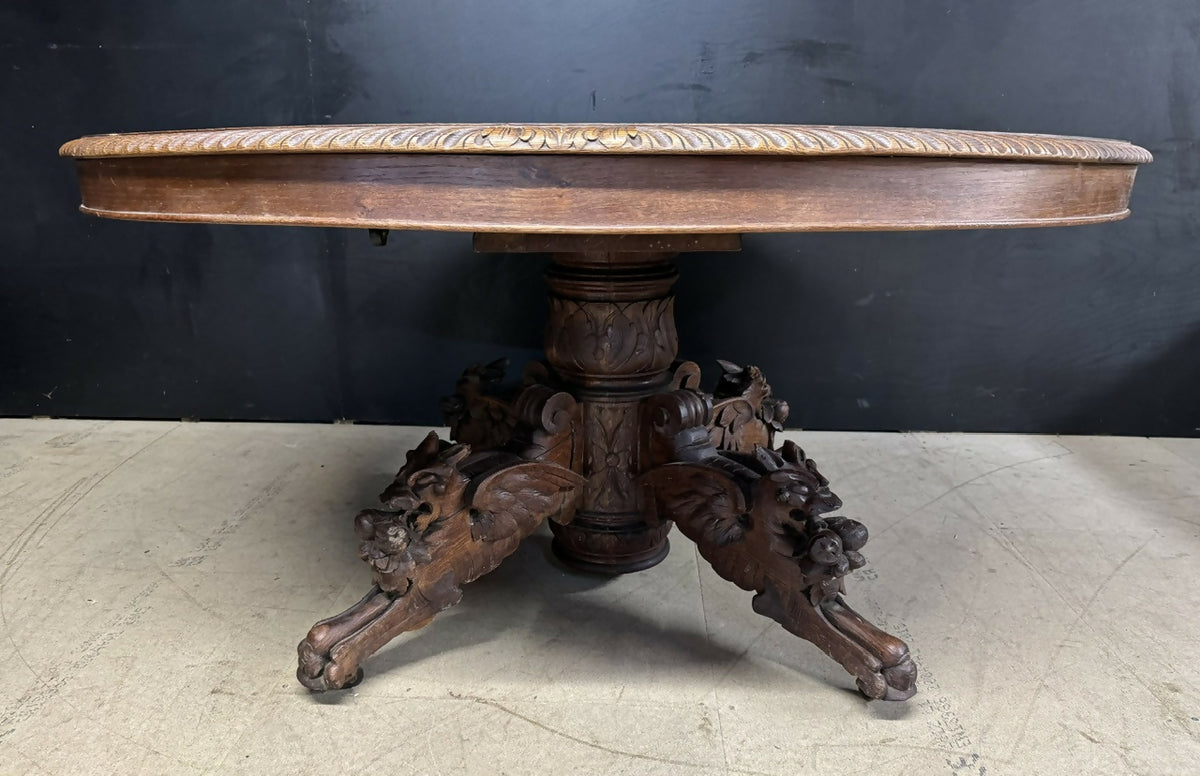 French Carved Oak Hunting Table