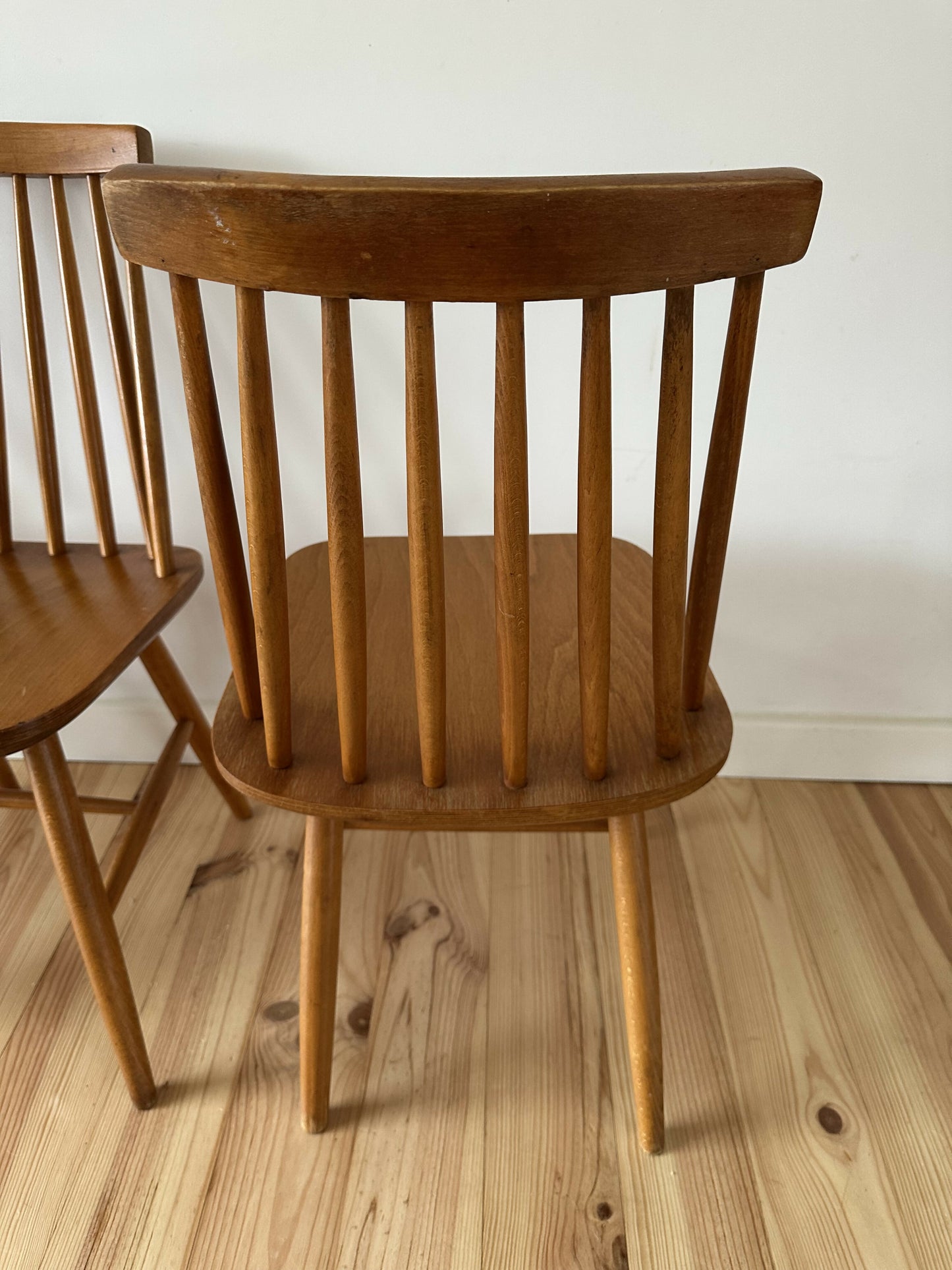 Vintage Set of 4 Mid Century Ercol Style Dining Chairs Stick Back Beech Chairs