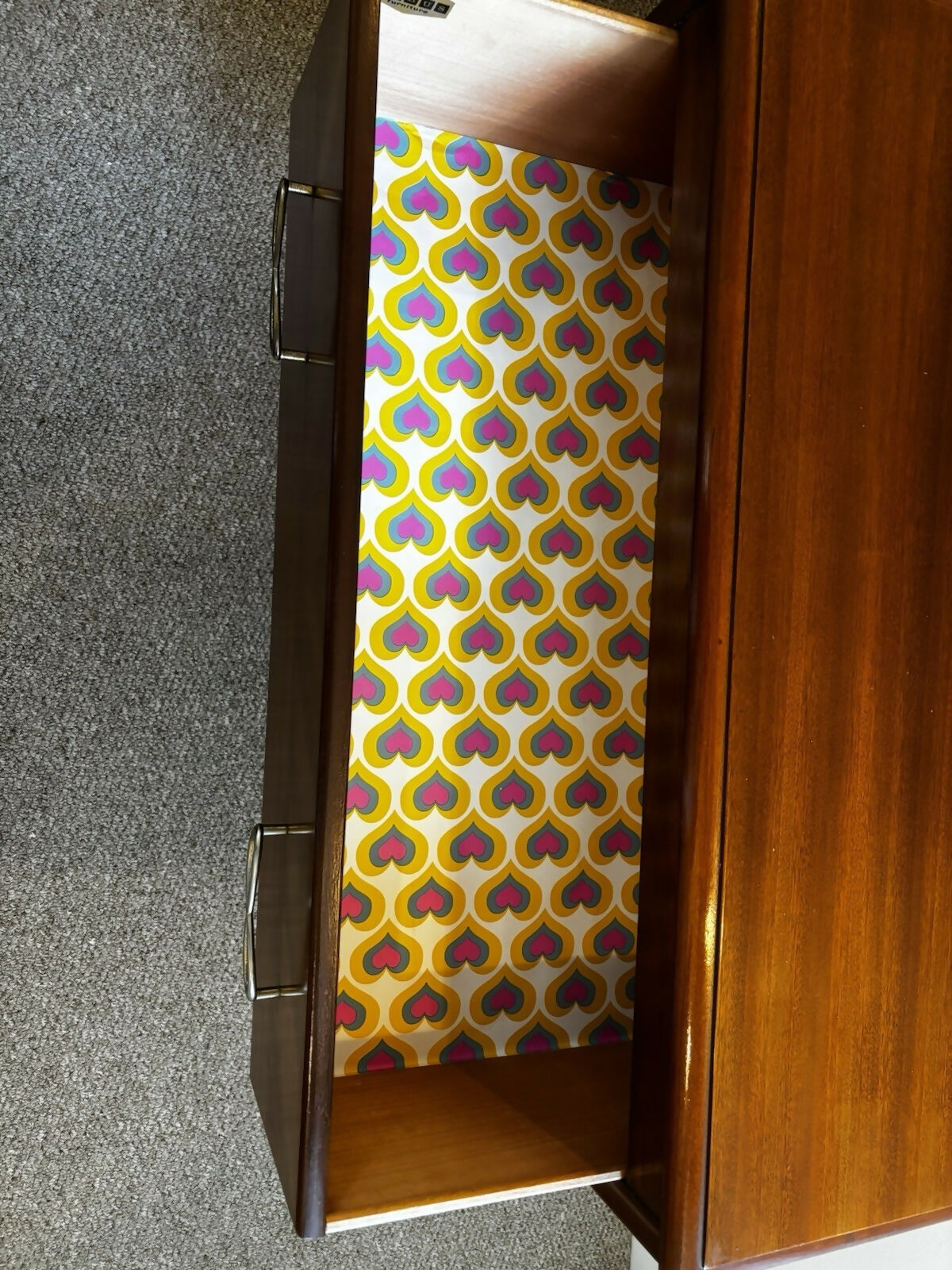 Vintage Lebus Chest of Drawers Deep 2 Drawer Mid Century Brass Infinity Handles