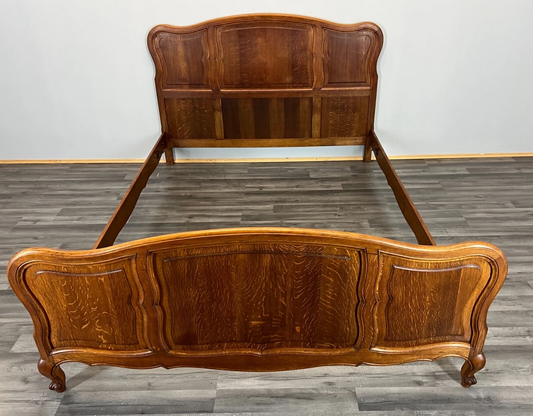 Bed Vintage French Louis XVI Oak Double Bed Frame Carved Headboard LOT 3793