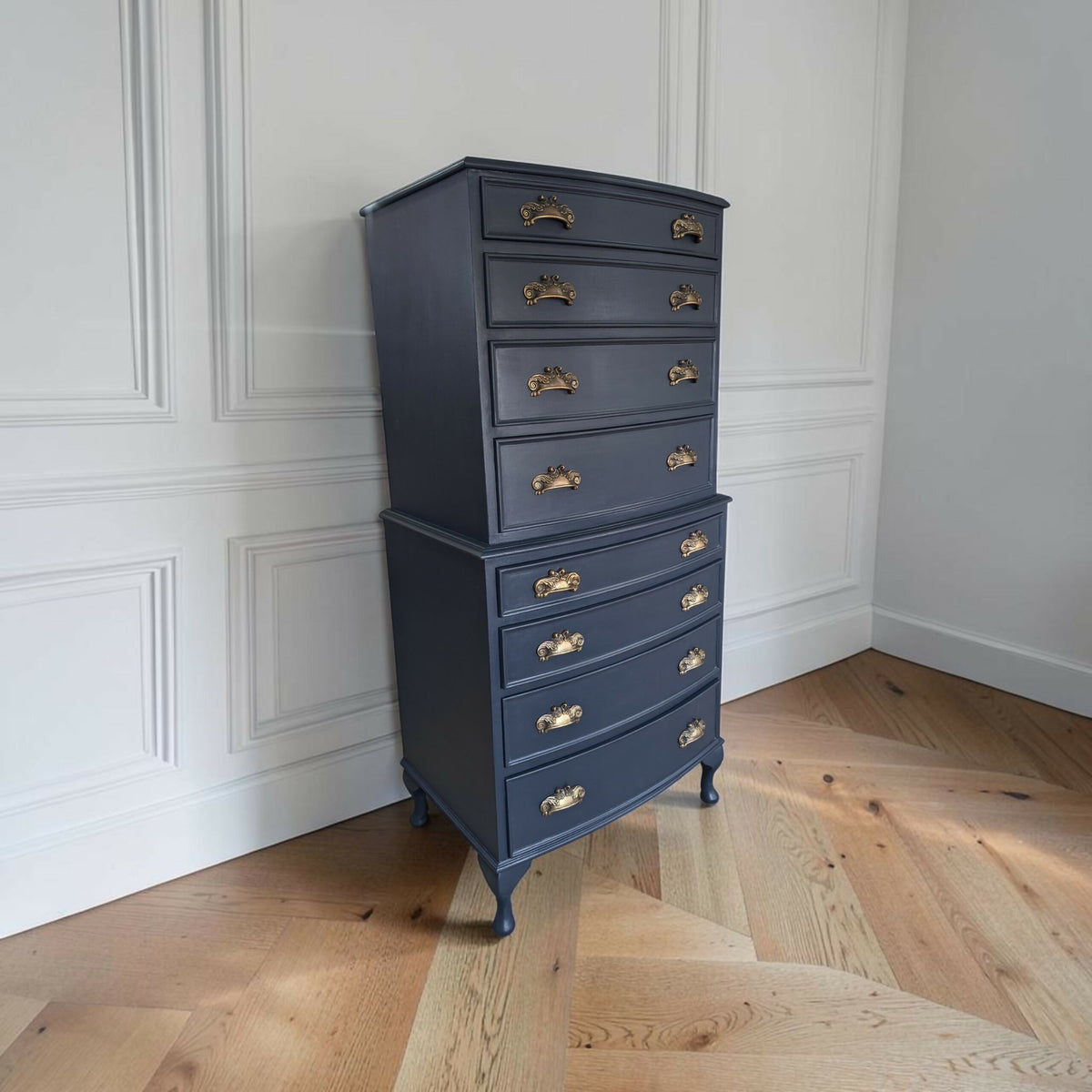 Vintage navy blue chest of drawers 8 drawers tallboy