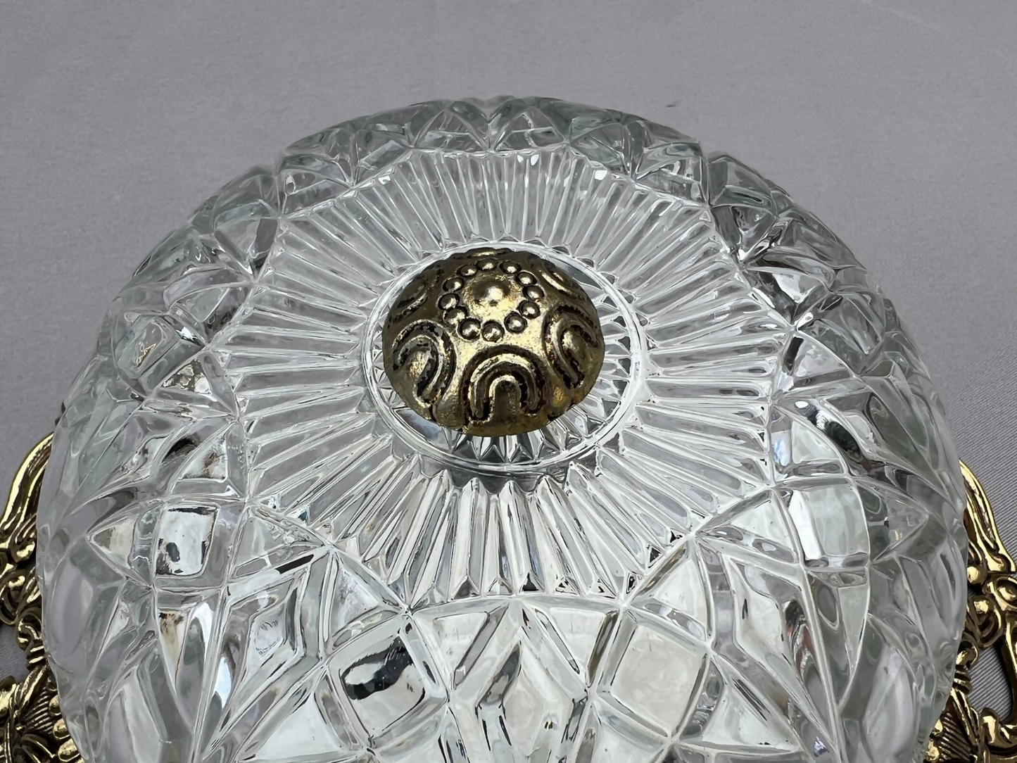 Ceiling Lamp Vintage French Brass Pressed Crystal Pendant Chandelier LOT 6000