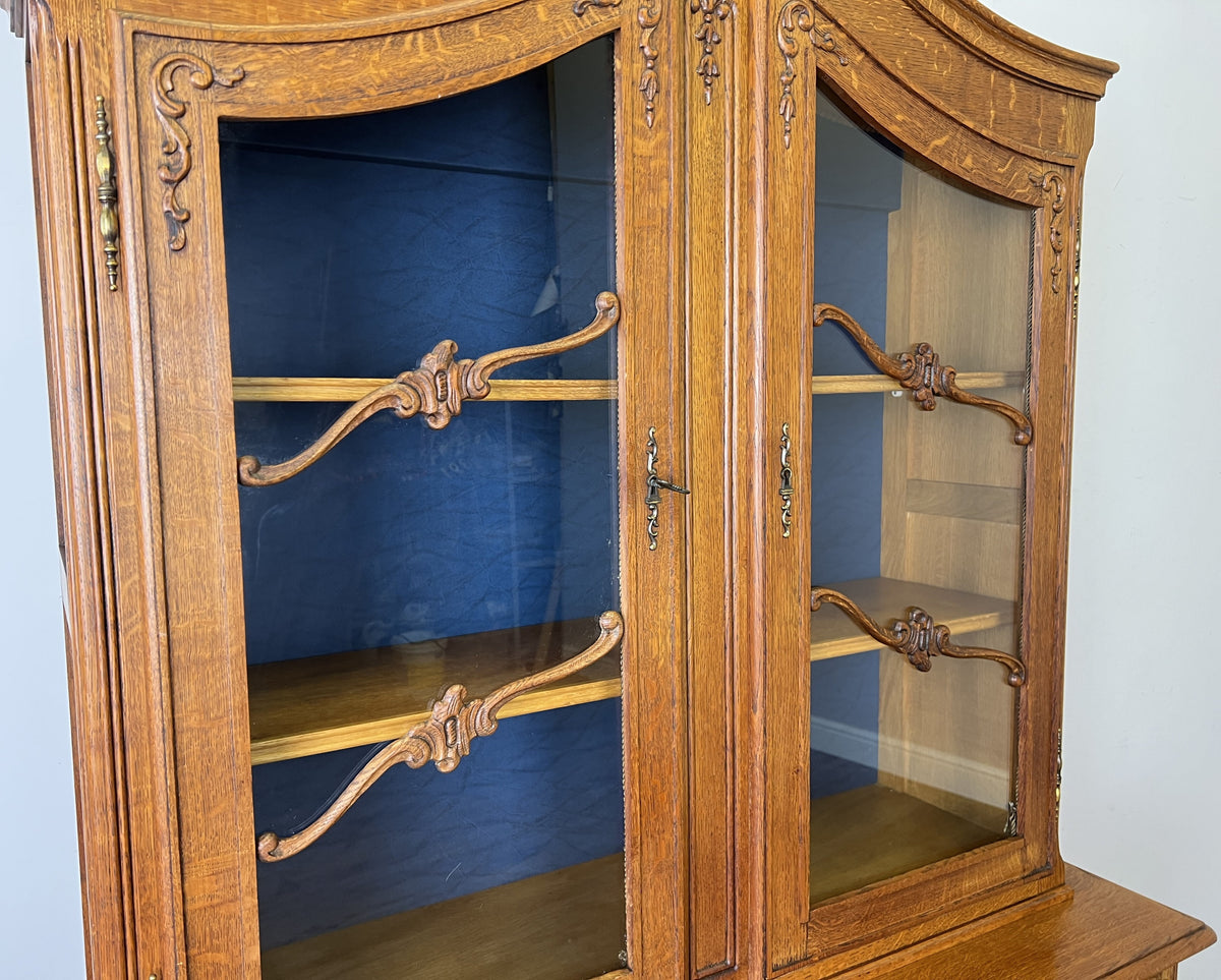 Bookcase Vintage French Louis Oak Glazed Display Cabinet Sideboard LOT 6546