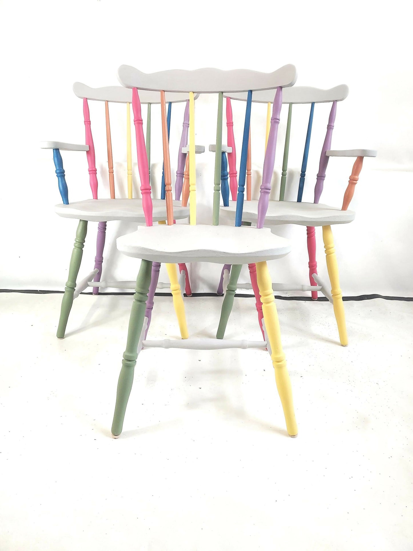 Rainbow Colour Solid Wood Farmhouse Dining Table And Chairs