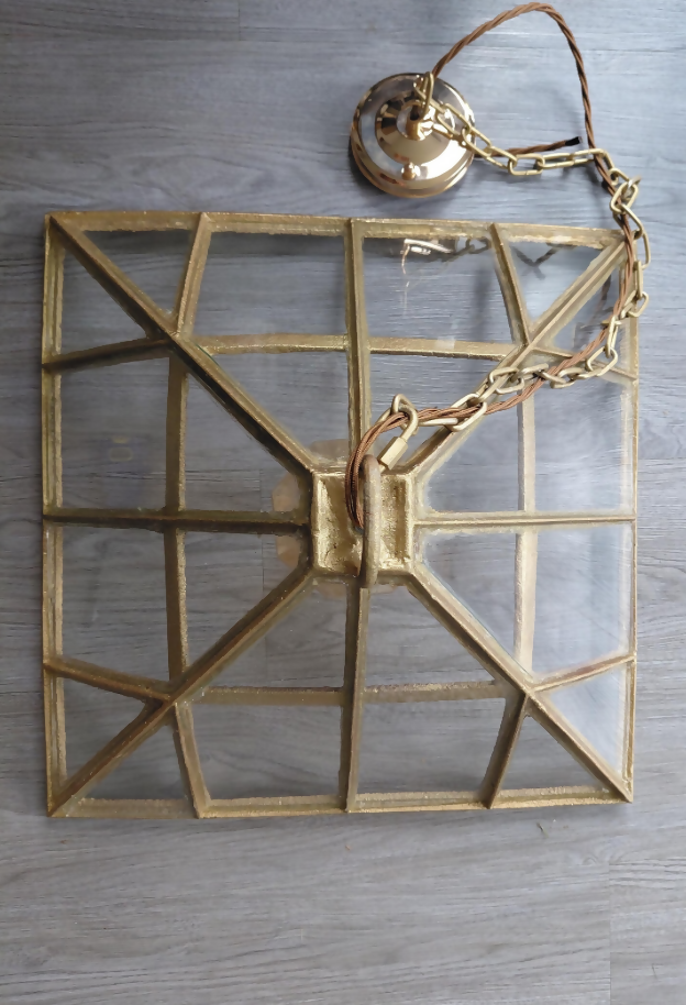 Repurposed Victorian Cloche Pendant Light - Gold Shimmer Finish