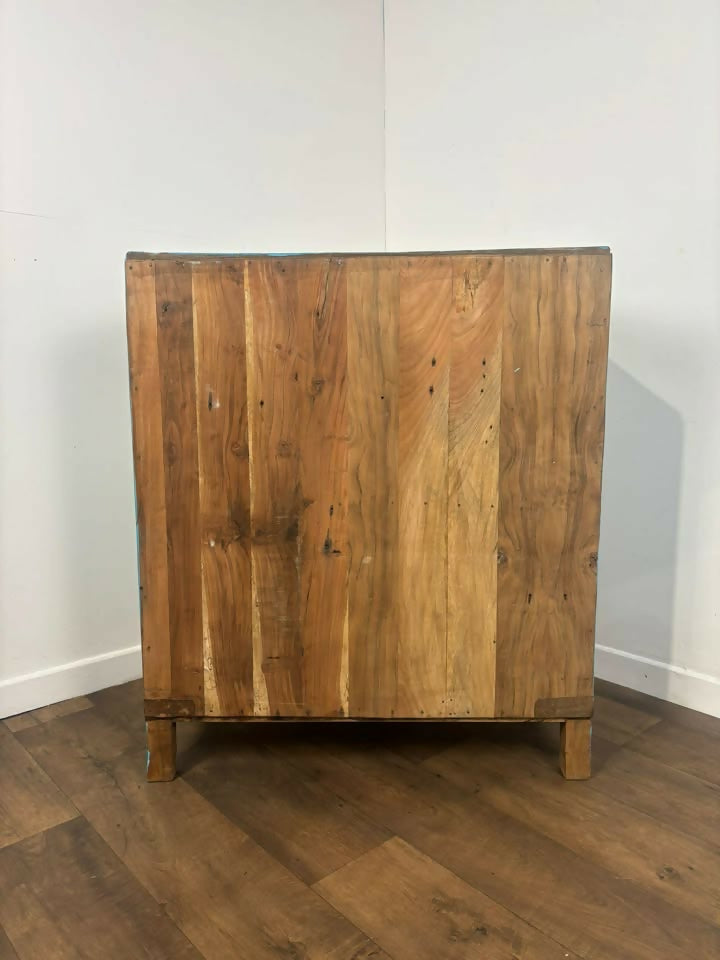 Vintage Indian Reclaimed Wooden Blue Rustic Cupboard