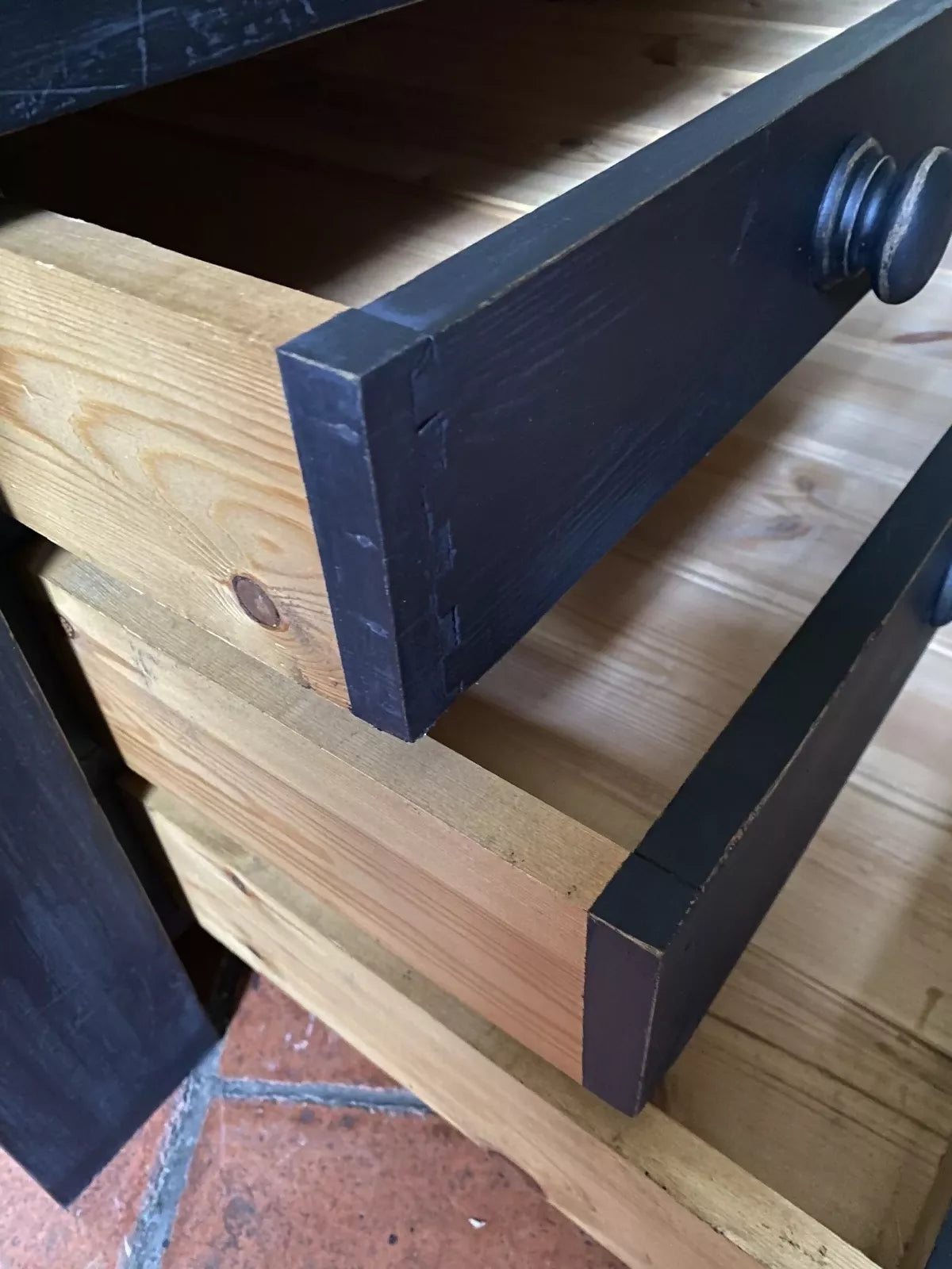 Large Black Painted Pine Late 20th Century Coffee TV Table Plan Chest Style