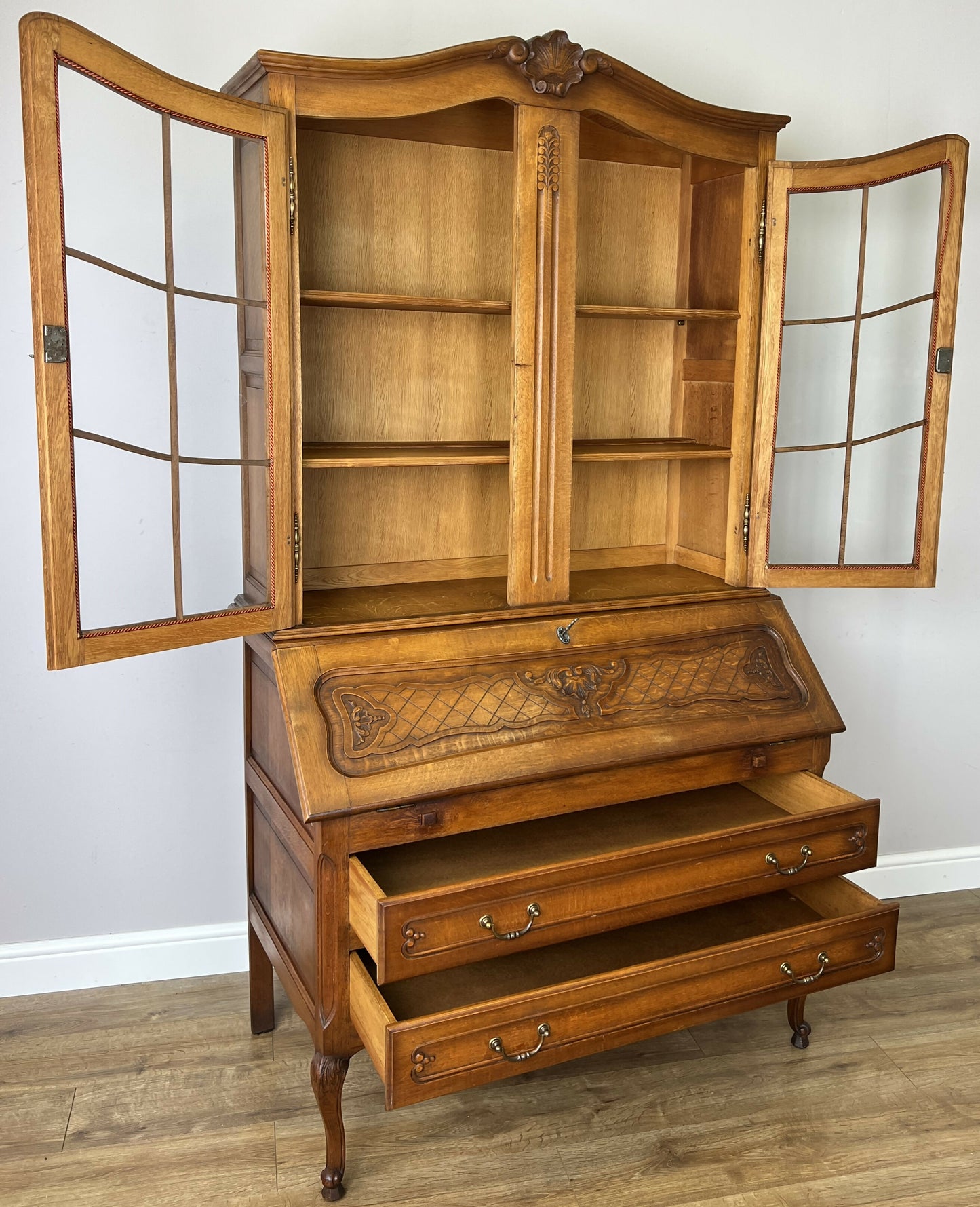 Cabinet Vintage French Louis XVI Oak Bureau Bookcase Display Cabinet LOT 6343
