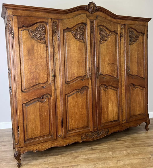 Wardrobe Vintage French Louis XVI Style Oak Four Door Mirrored Armoire LOT 4901