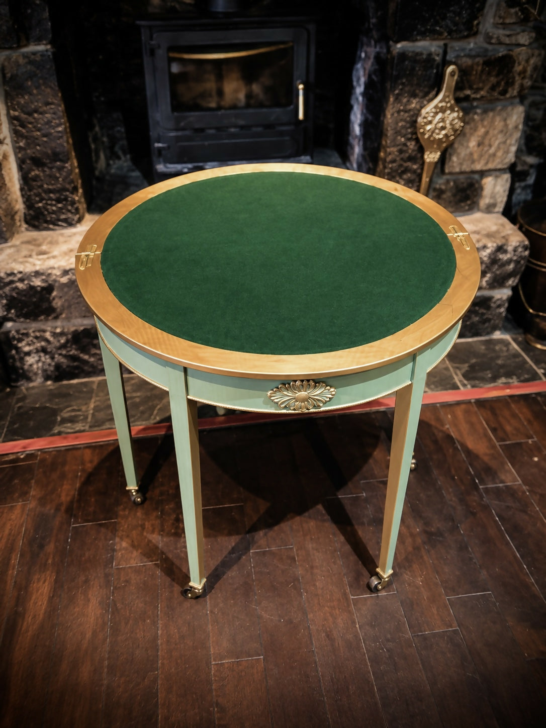 Georgian Demi-Lune Games/Card Table in Sage Green & Gold - Regency Style