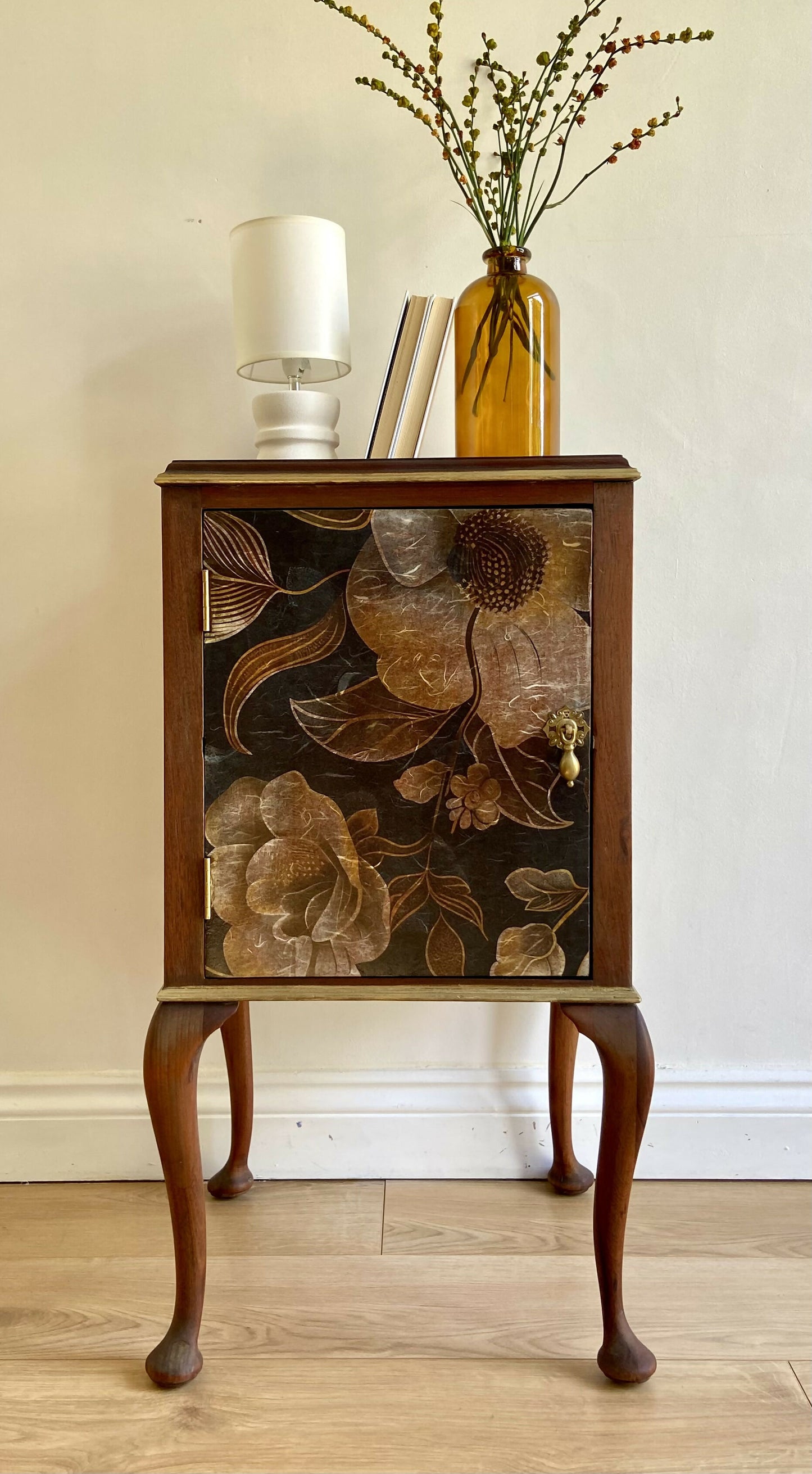 Statement Entryway Cabinet -Dark Botanical & Refinished Wood ,Small Drinks Cabinet ,Nightstand