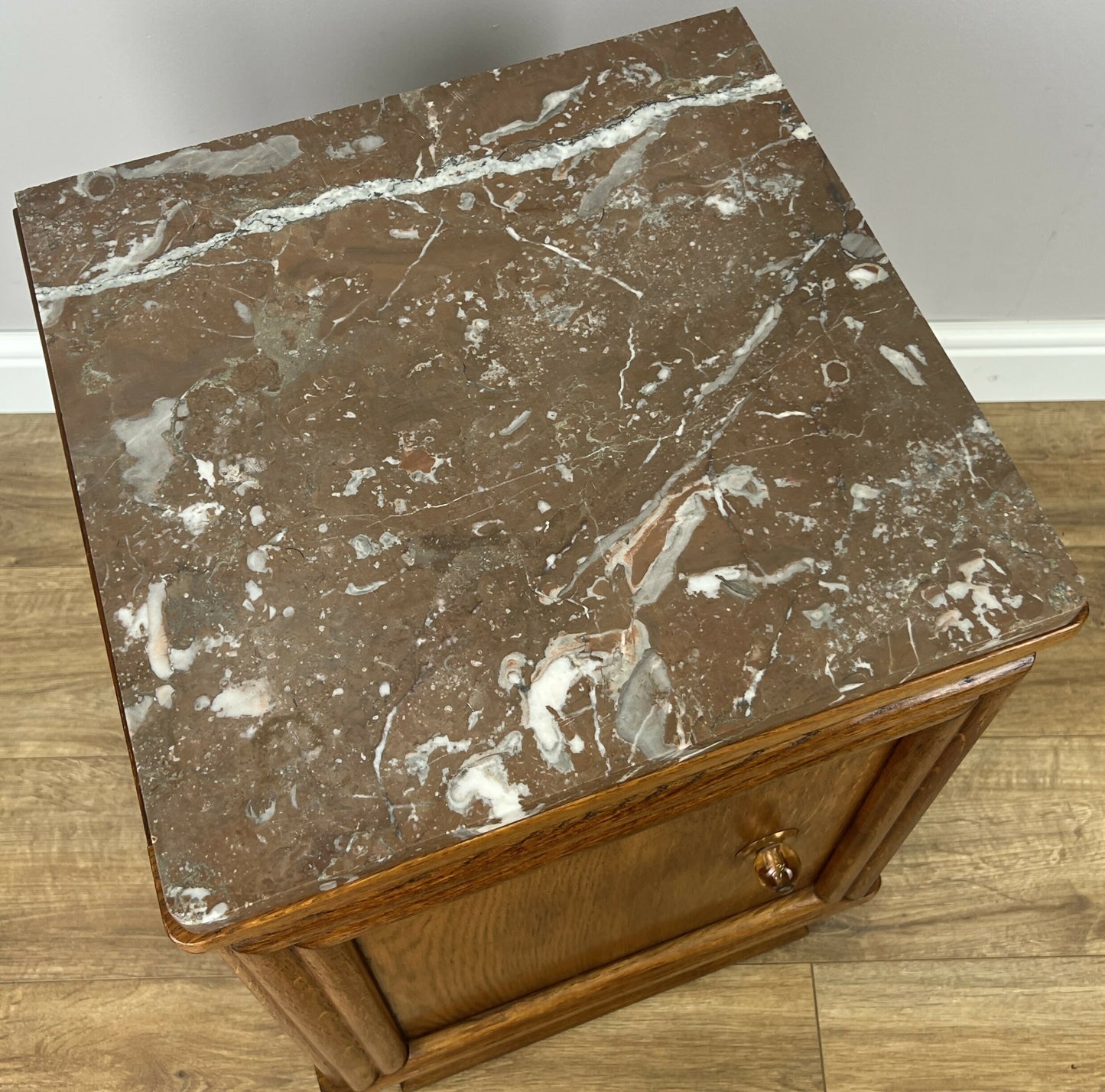 Pair of Bedside Tables Antique French Style Oak Marble Top Cabinets LOT 6218