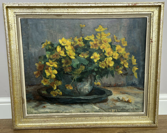 Oil Painting Vintage French Signed Floral Still Life Framed Wall Decor LOT 6413