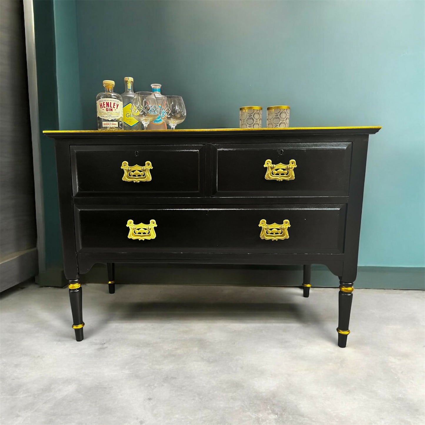 Black & Gold, Upcycled, Painted Dresser – Striking Modern Glamour with Hand-Finished Detail
