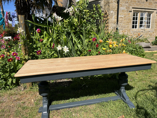 JAYCEE VINTAGE 1970s UPCYCLED COFFEE TABLE - SOLID OAK - GREY/NATURAL OAK TOP