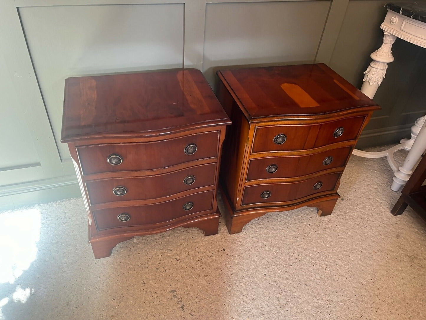 Pair Vintage Bedside Chests Antique Style 3 Drawer Vgc