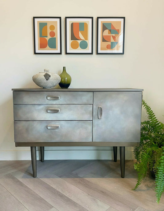 Mid Century Hand Painted Cabinet, Bronze Earthy Tones