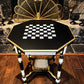 Vintage Chess & Games Table Monochrome Black, White & Gold Statement Side Table