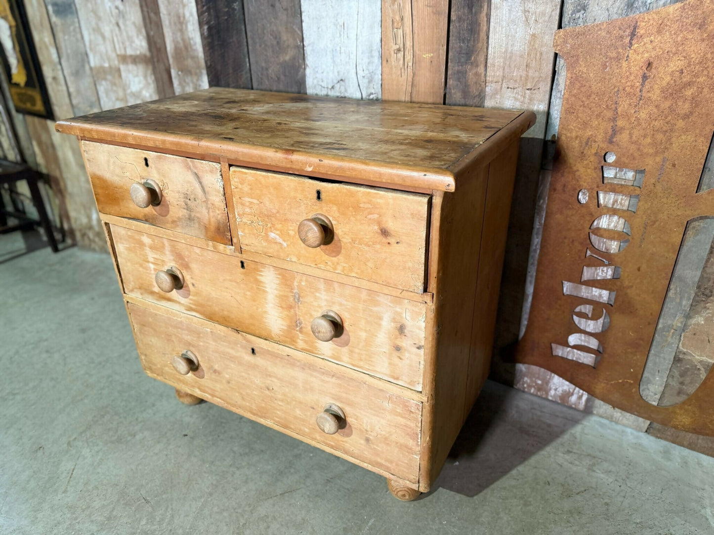 Antique Mid Victorian Pine Two over Two Chest of Drawers, c1850