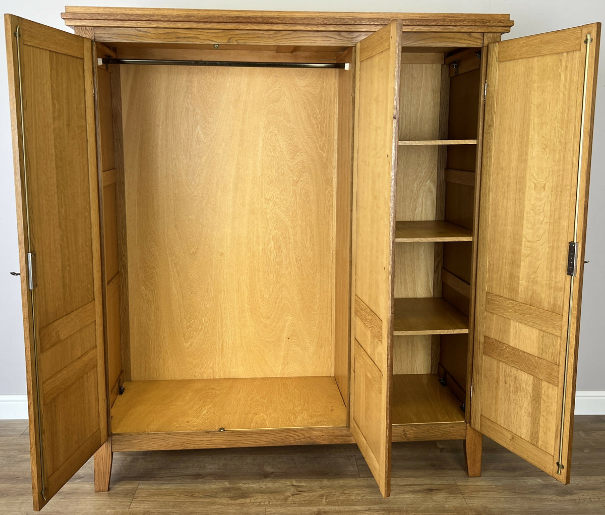 Wardrobe Vintage French Style Oak Triple Door Carved Armoire Cabinet LOT 6526
