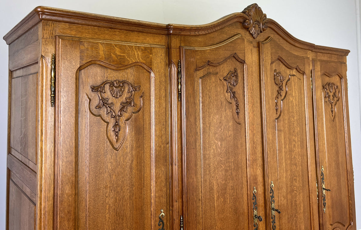Wardrobe Vintage French Louis XVI Style Oak Four Door Carved Armoire LOT 6503
