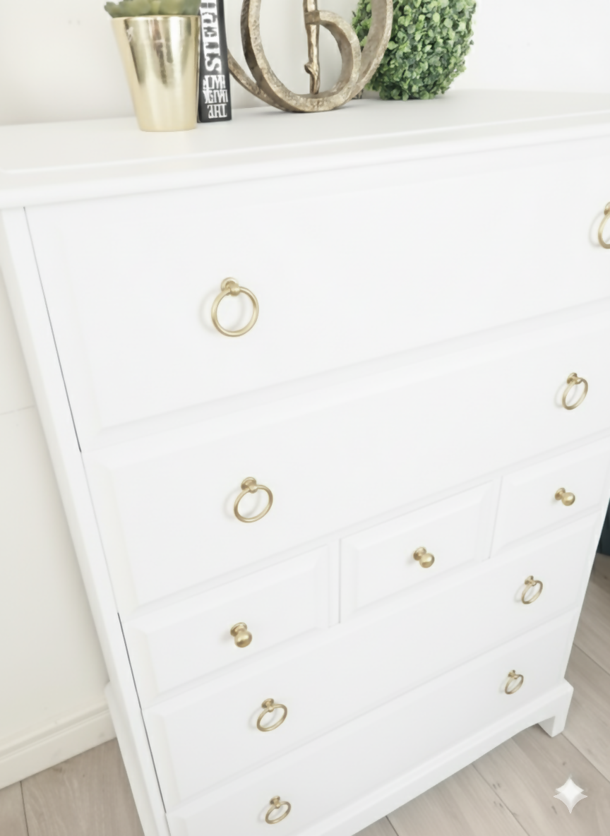 Stag minstrel tallboy chest of drawers in white
