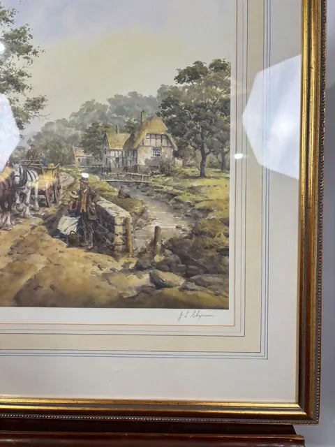 J.L. Chapman Framed Country Village Print – Horse & Cart Scene