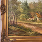 Large Signed Oil on Canvas – Woodland Cottage Landscape in Ornate Gilt Frame