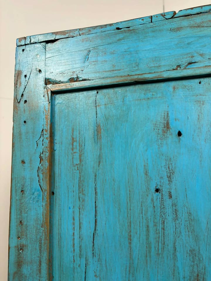 Vintage Indian Reclaimed Wooden Blue Rustic Cupboard