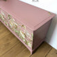 Refinished Stag Minstrel Captains Chest Of Drawers In Dusky Pink With Floral Design, large drawers, sideboard