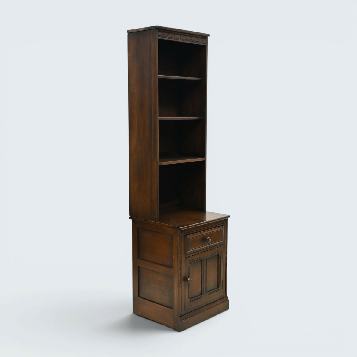 Ercol Narrow Mural Bookcase 3 Shelves Cupboard & Drawer Dark FREE UK Delivery*