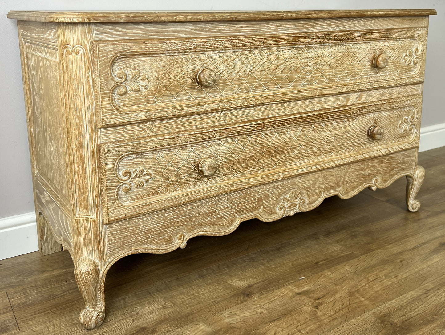 Chest of Drawers Vintage French Louis Oak 2 Drawers Carved Cabinet LOT 6406