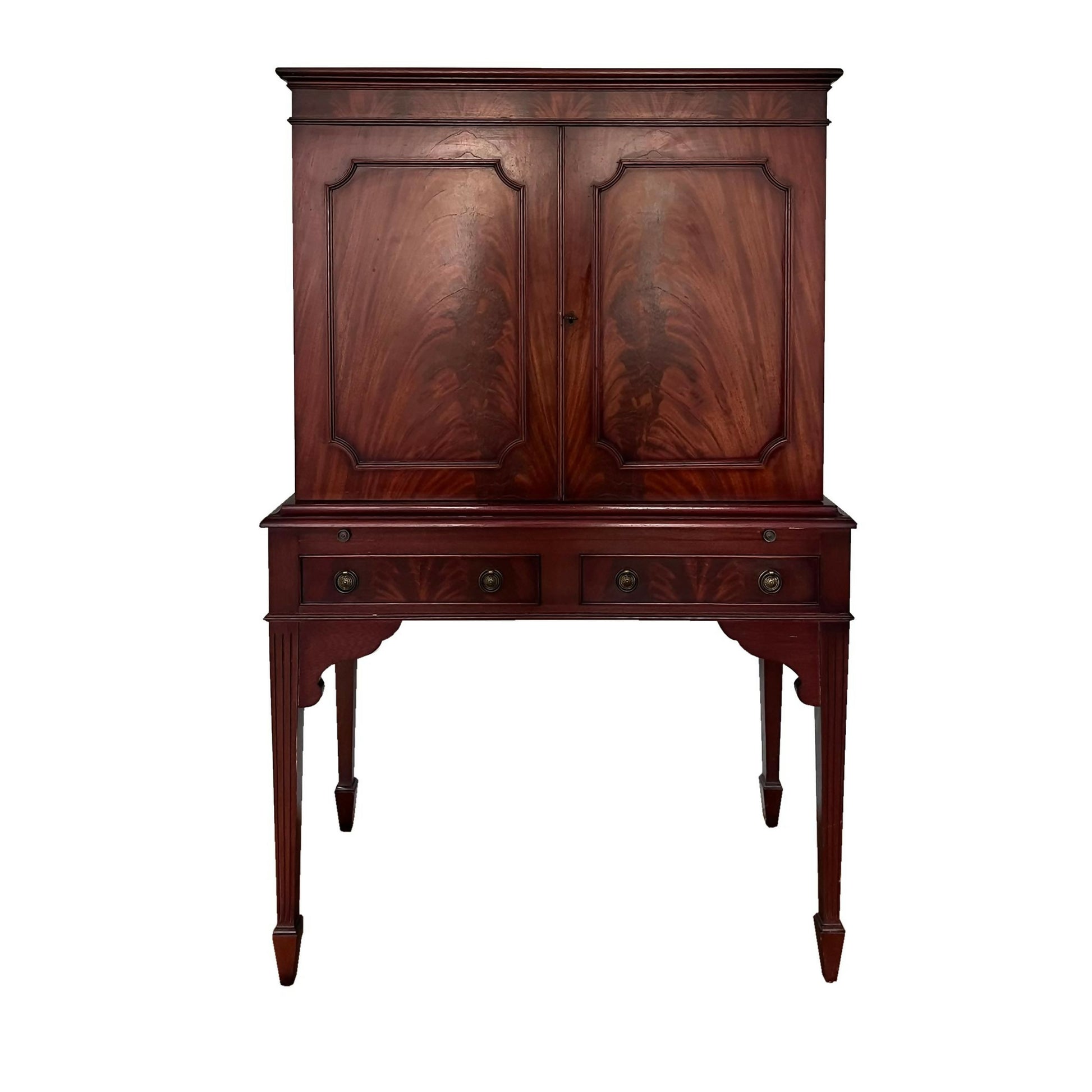 Georgian style Mahogany drinks cabinet with dwawers and doors in white backround