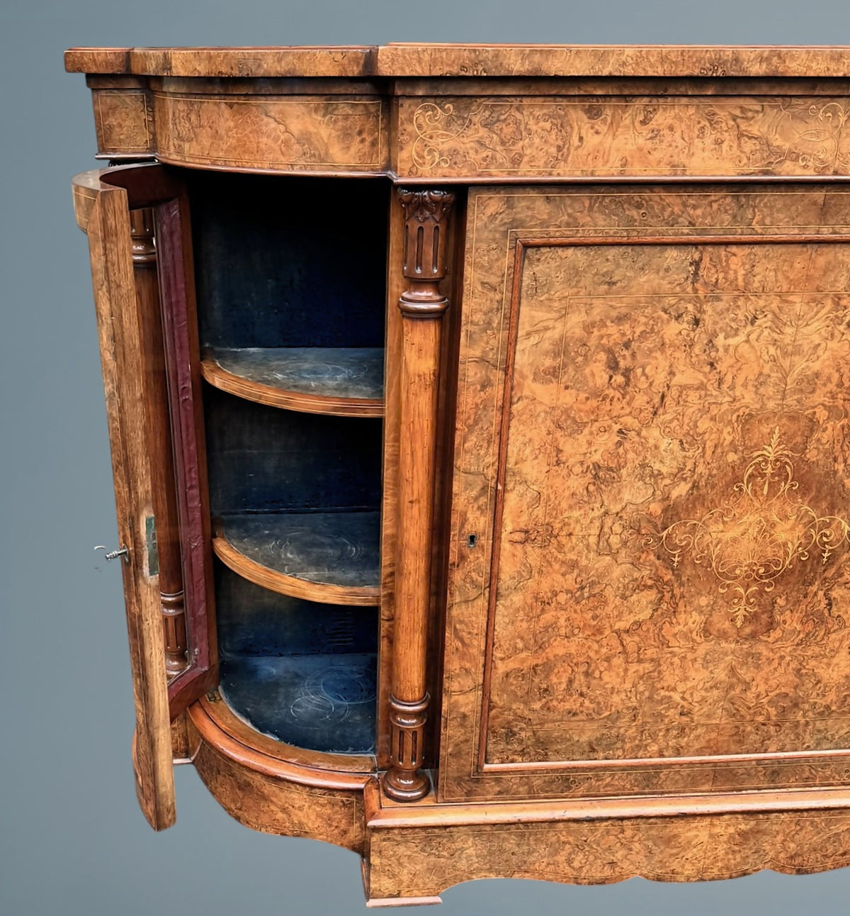 Victorian Inlaid Burr Walnut Credenza