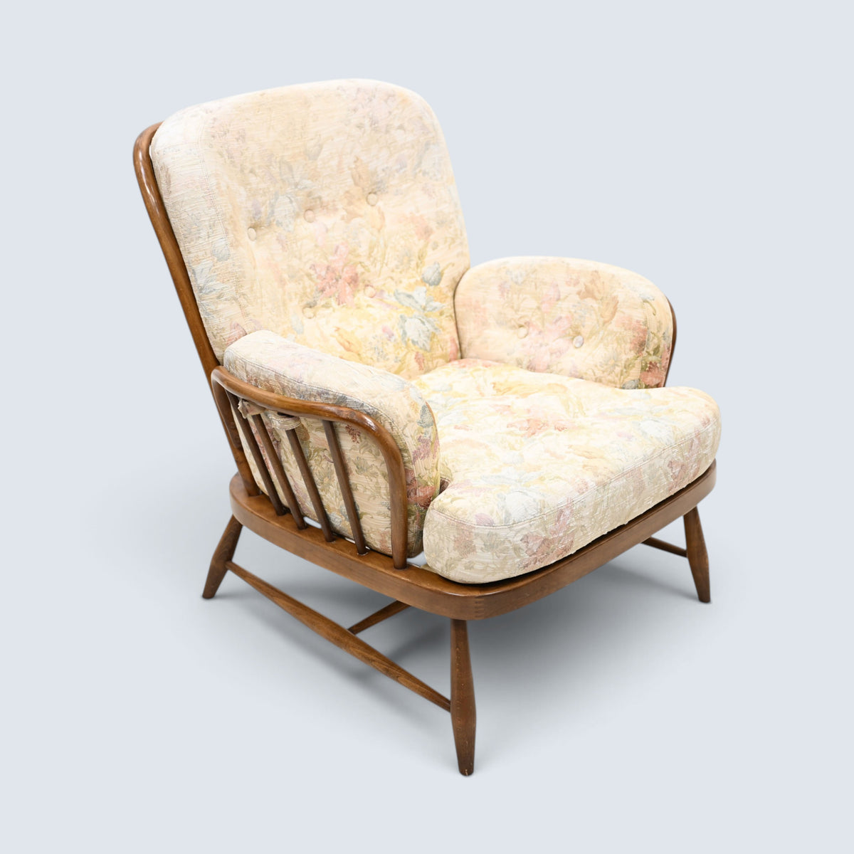 Ercol Jubilee Easy Chair Cream Floral Upholstery New Webbing FREE UK Delivery*