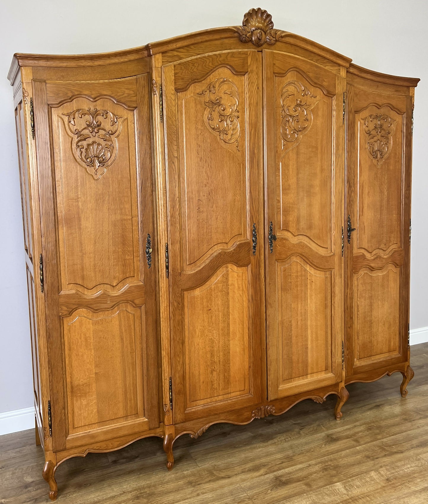 Wardrobe Vintage French Louis XVI Style Oak Four Door Carved Armoire LOT 6463