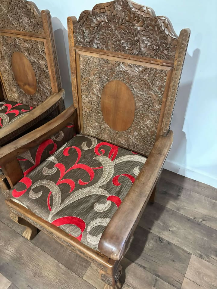 Kashmir Decoratively Carved Armchairs6