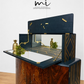 Navy Blue and Gold Art Deco Walnut Drinks Cabinet, cocktail cabinet, 1930s, vintage bar, sideboard, refurbished