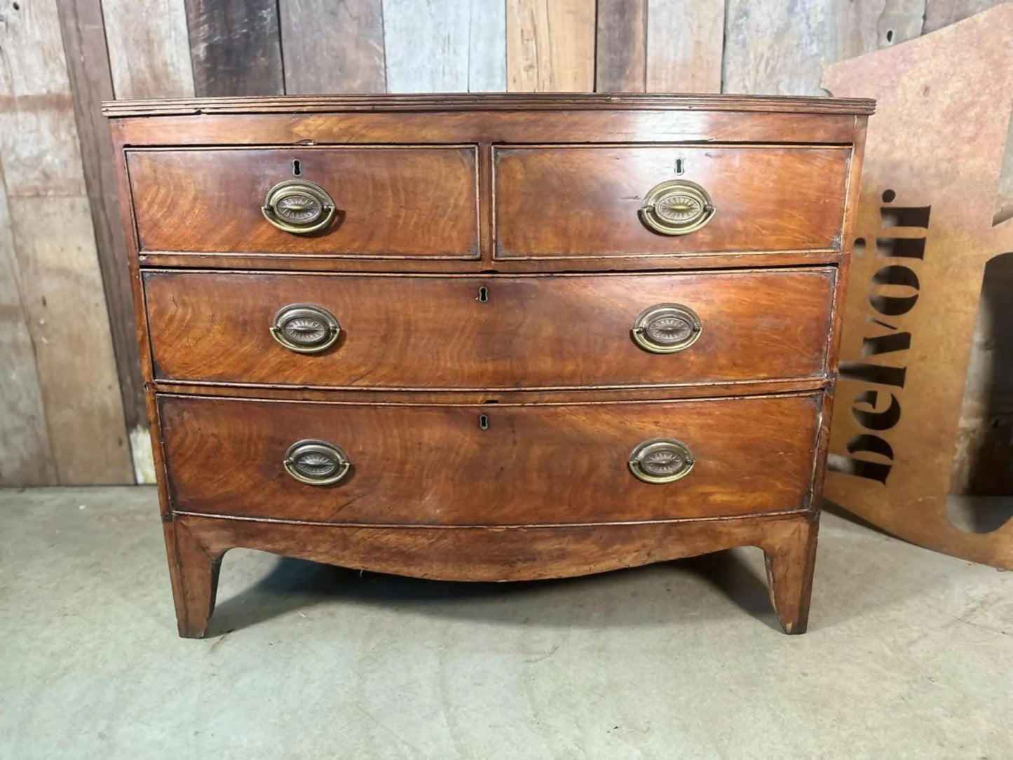 Antique Georgian Bowfront Two over Two Chest of Drawers, c 1820